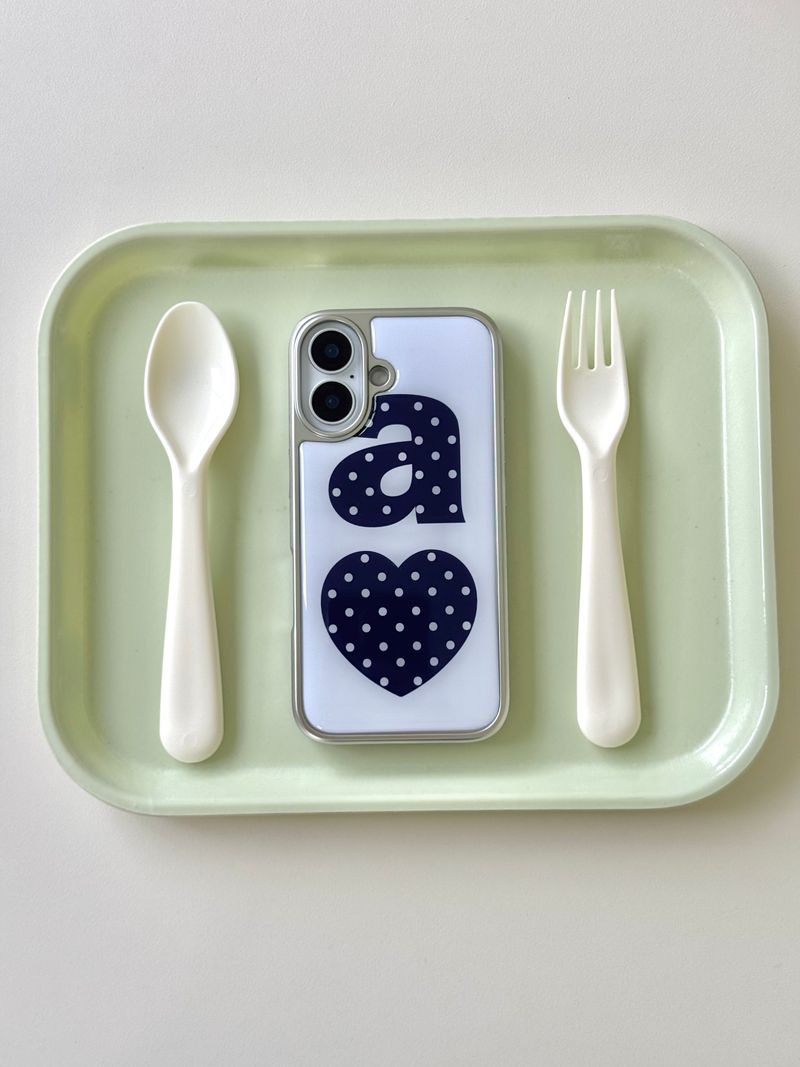 NAVY DOTTY LOVE WHITE Silver Epoxy Case