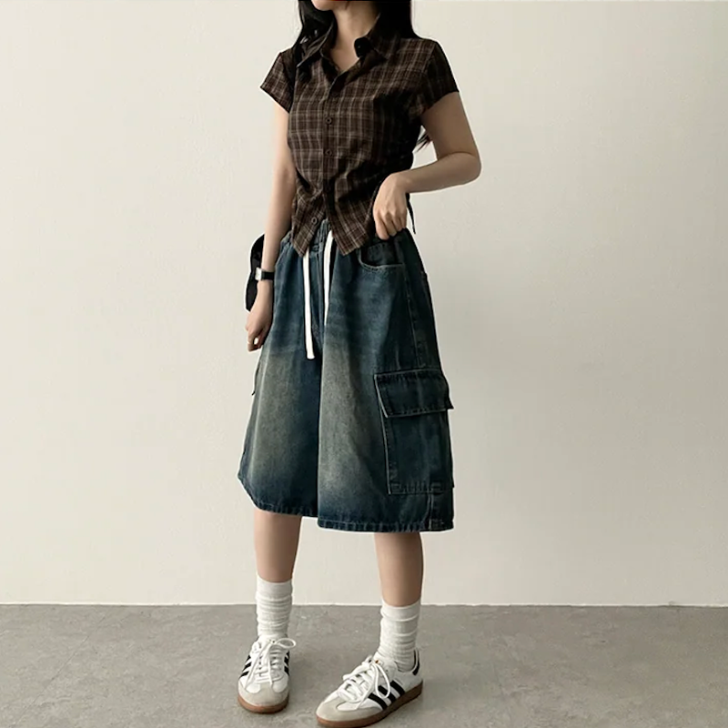 Motsu Check Side String Short Sleeve Shirt
