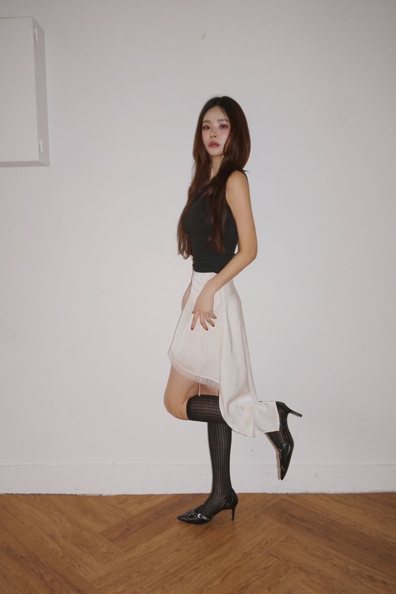 silk unbalanced wrap midi skirt