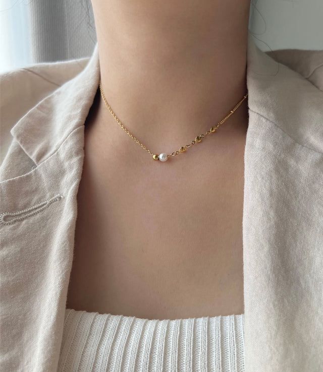 go Innocent pearl heart two-way y guest look necklace(Gold color)