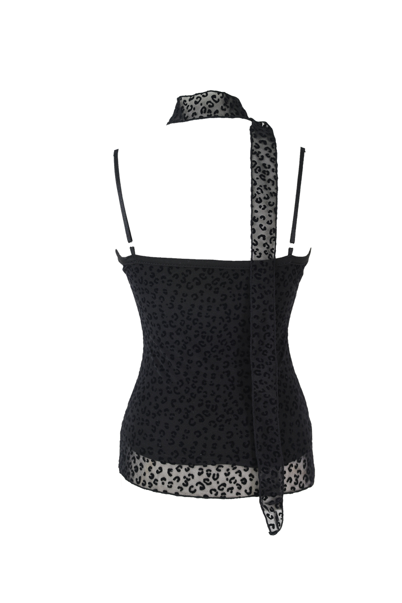 [Sepia] Leopard mesh sleeveless (scarf set) (Black/Blue)