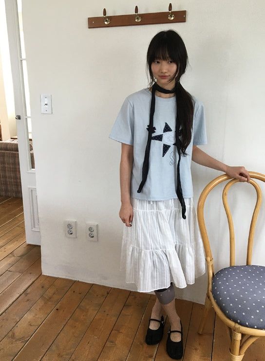 Hariki Stripe Banding Midi Skirt