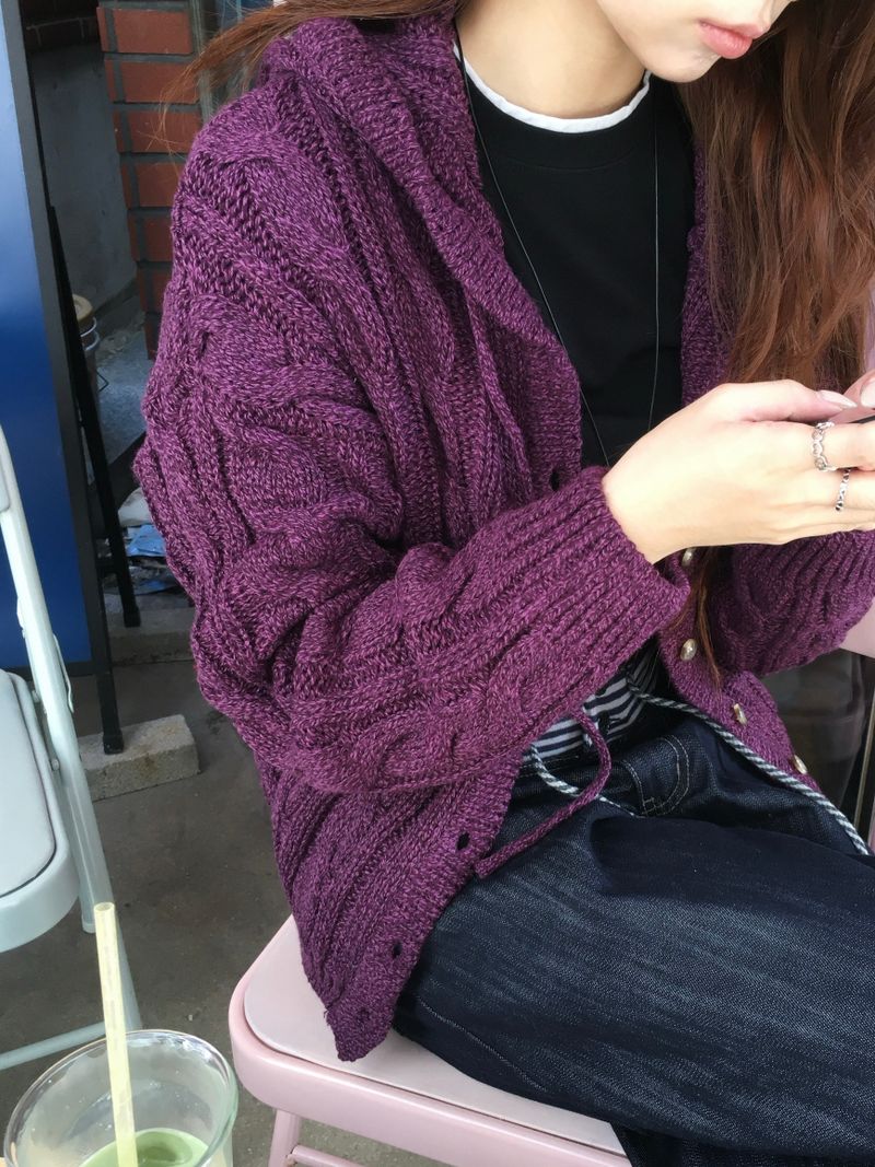 Witty Cable Hooded Knit Cardigan (5c)