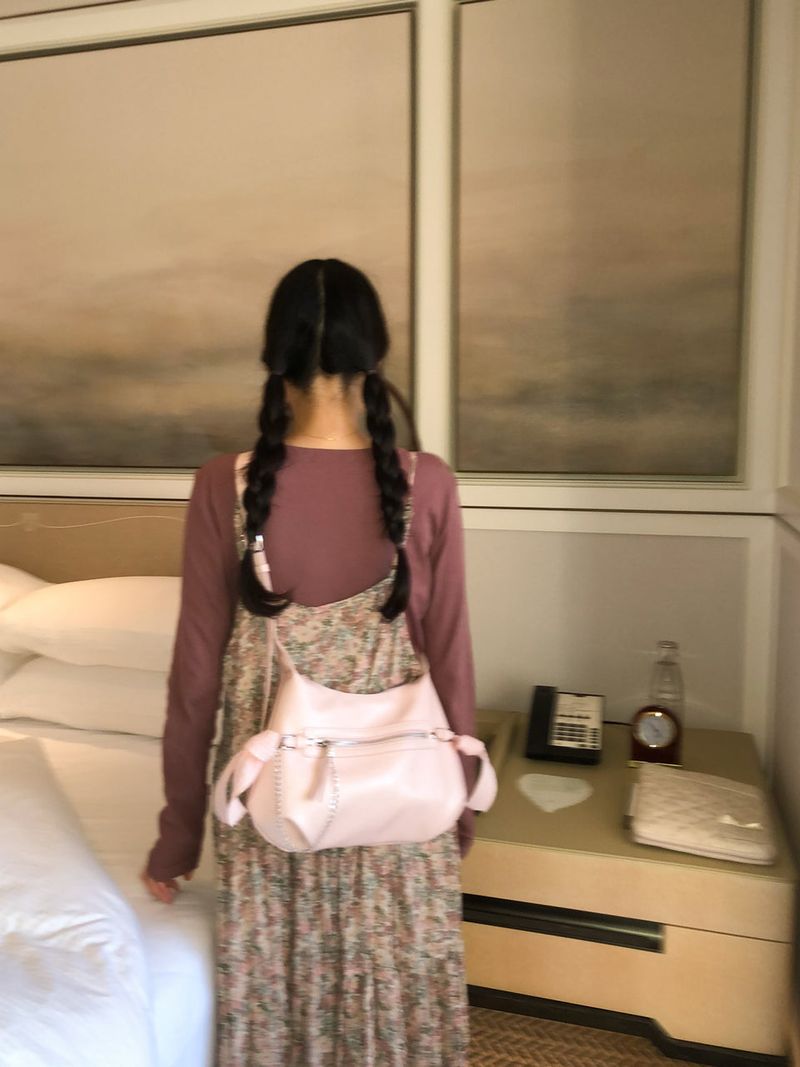 Belted ribbon bag_mute pink