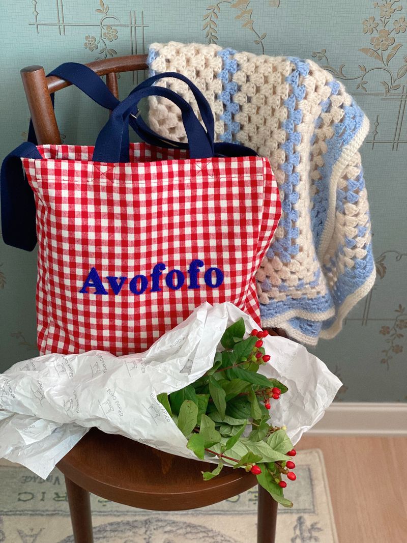 Avofofo（アボポポ）の「Porto check pattern bag picnic check cotton cloth bag cross shoulder tote bag L size（Bags）」