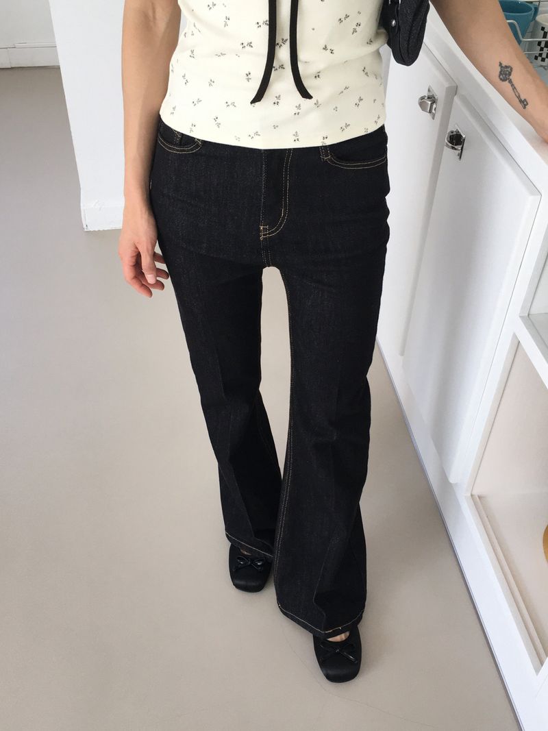 [3color] Libby stitched leg loom bootcut raw denim pants
