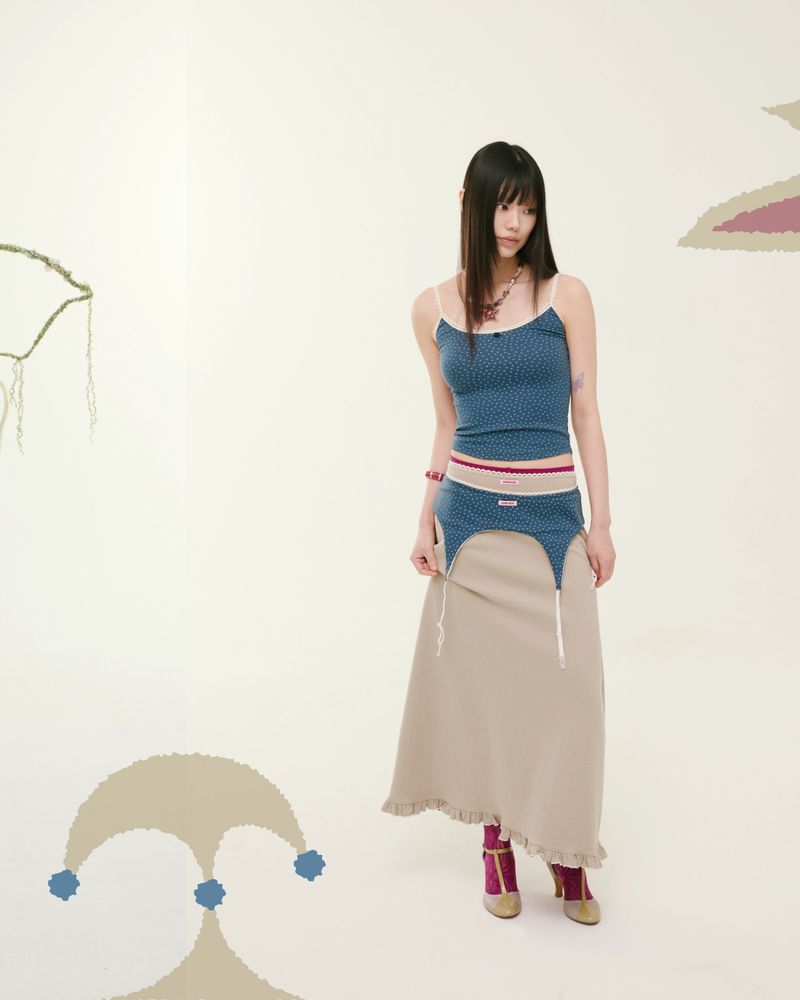 Ruffle long skirts vintage khaki