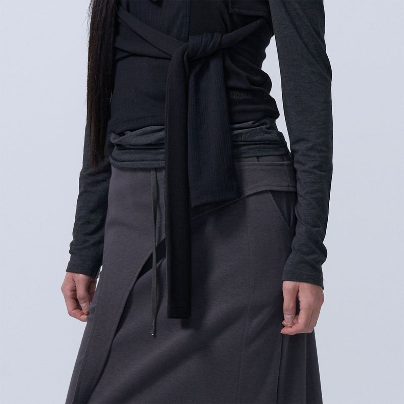 CUT-OUT MAXI LONG SKIRT (CHARCOAL)