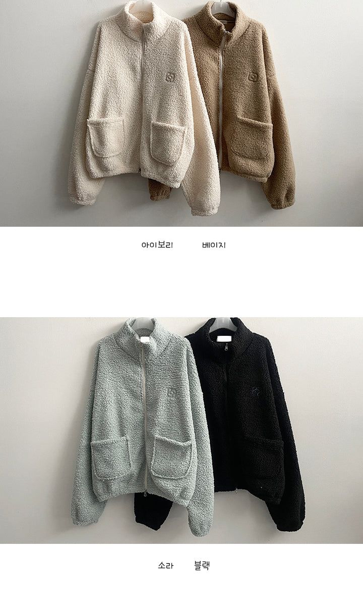 Duji Embroidery High-Neck Wool Zip-Up