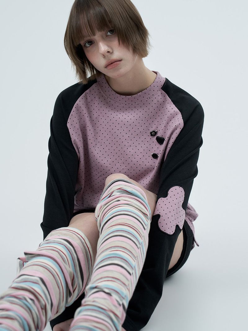 patched raglen t-shirts / blueberry