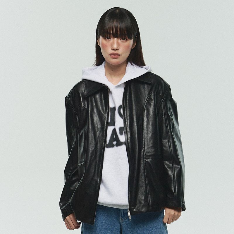 CAT LOGO VEGAN LEATHER JACKET