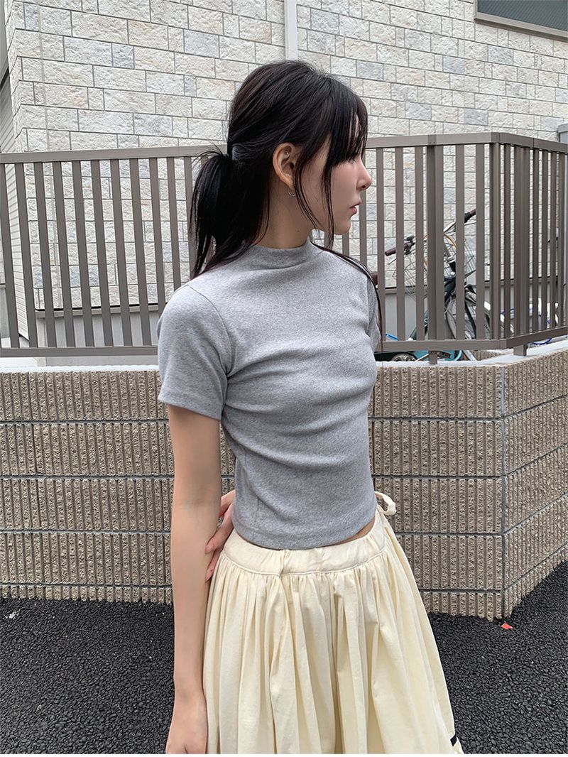 RIBBED HALF NECK TEE (4C)