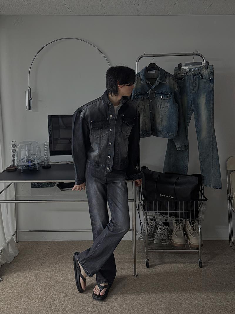 +5cm Curve Flare Denim Pants (Black)