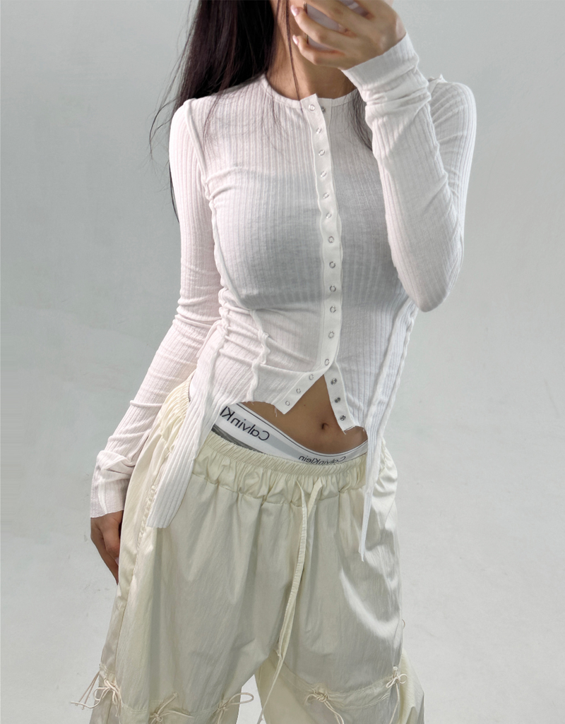 CUTTING POINT SLIM BUTTON RIBBED T-CARDIGAN 🤎 - 3 COLORS
