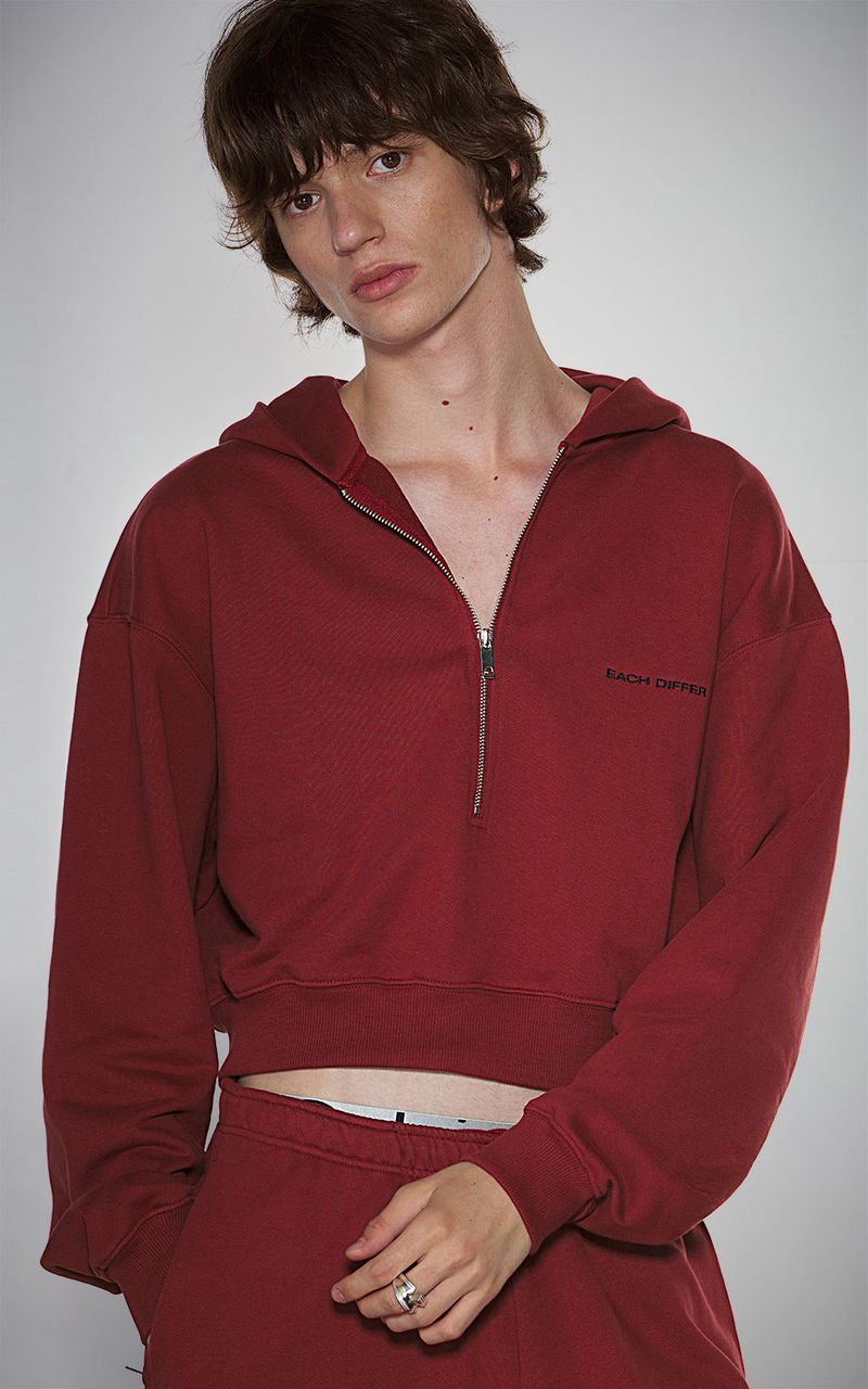 EACH DIFFER(イーチディファー)の「HAIF-ZIP HOODIE (CROP)_DARK RED(Tops)」