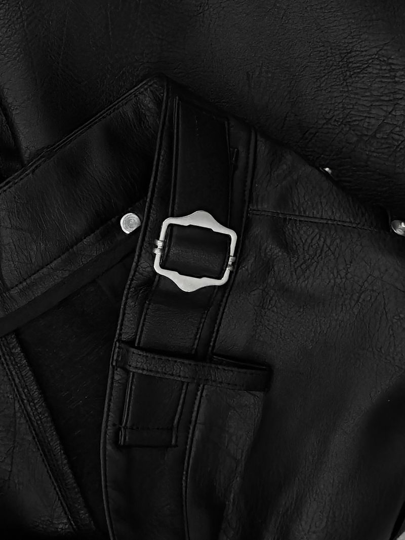 [unisex] side buckle leather wide pants