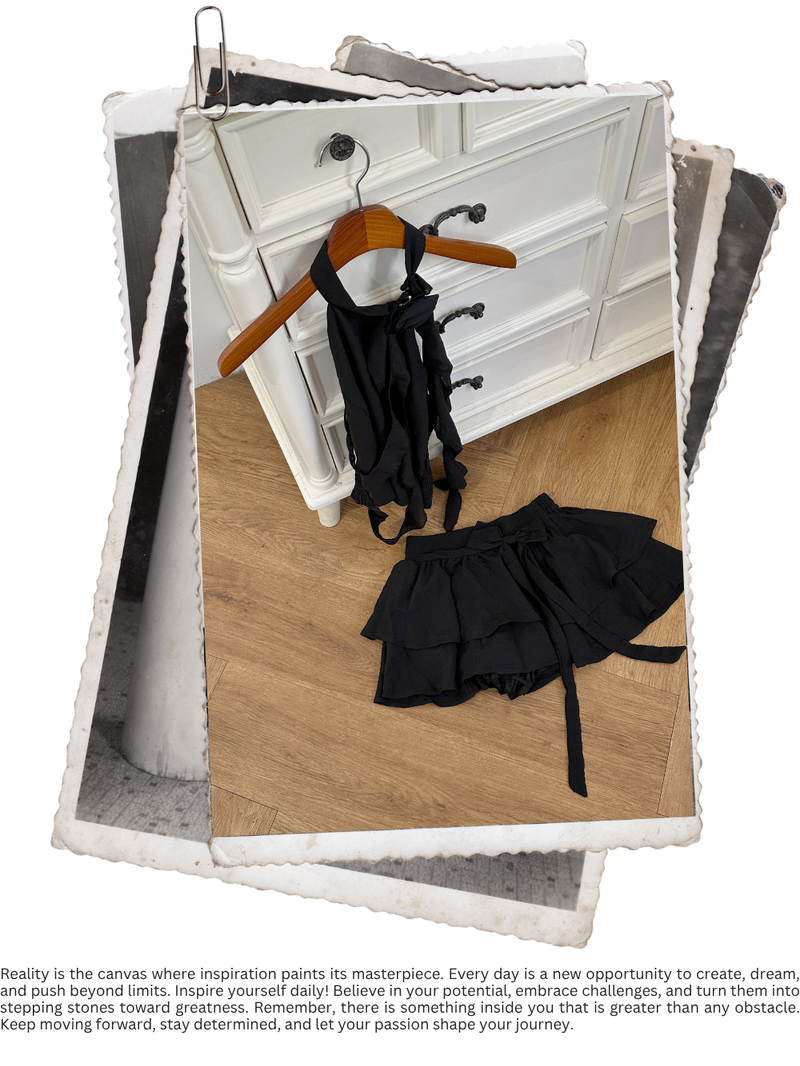 black rose frill halter neck skirt two-piece