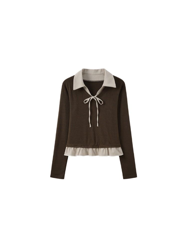 Duelly Ribbon Collar Layered Knit 233239008