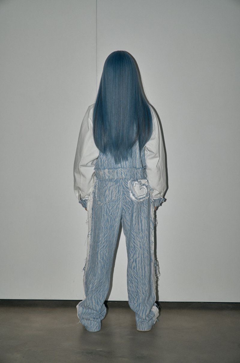 jacquard denim pt - white