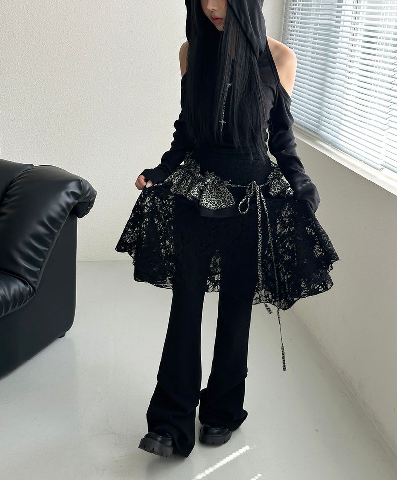 lace see-through layered midi skirt