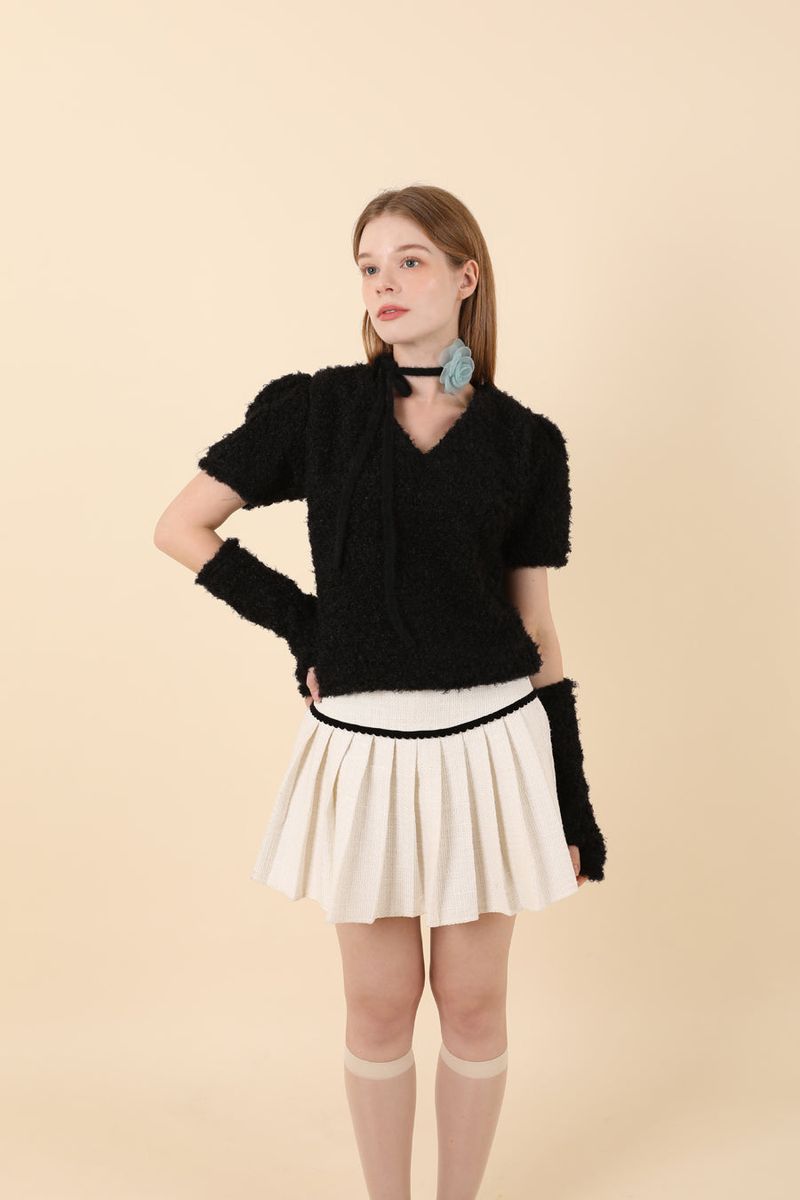 Feminine Puff Knit Warmer Set Black