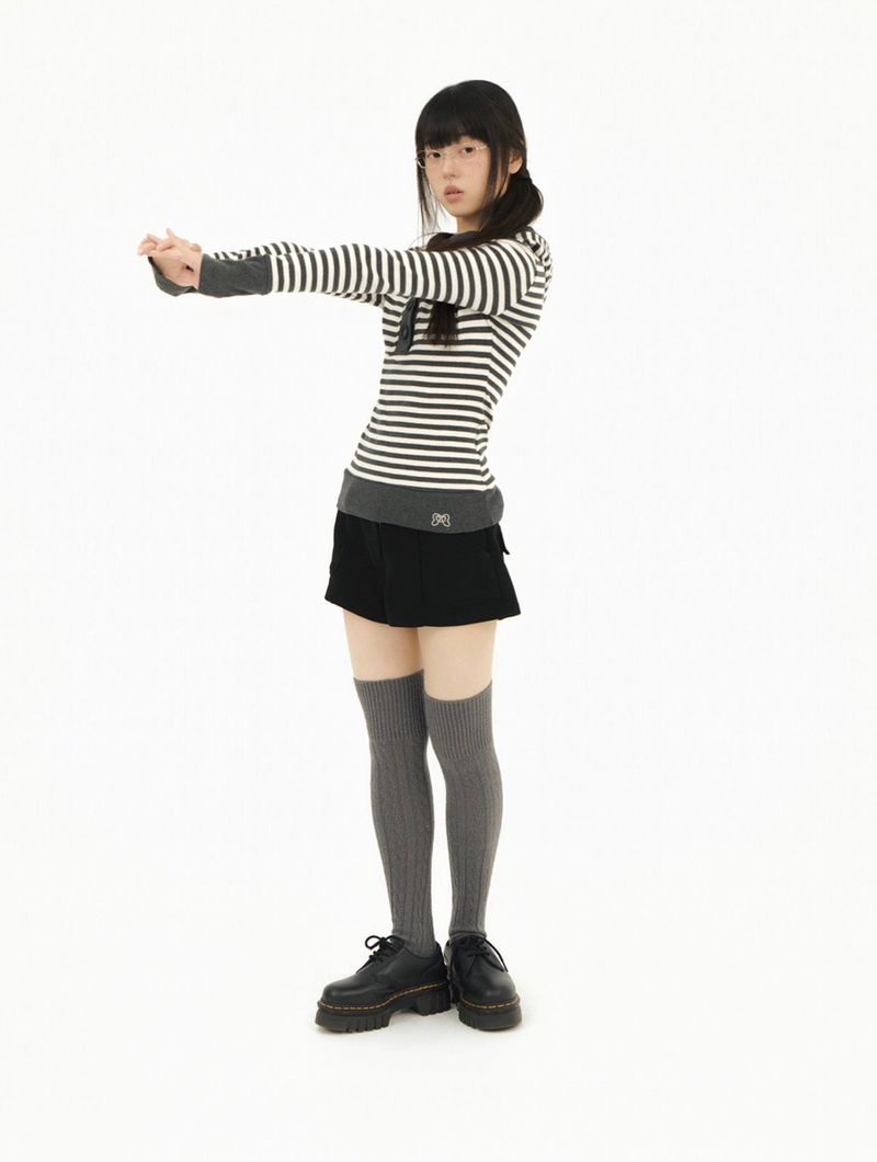 STRIPE LINE HOODIE T-SHIRT CHARCOAL