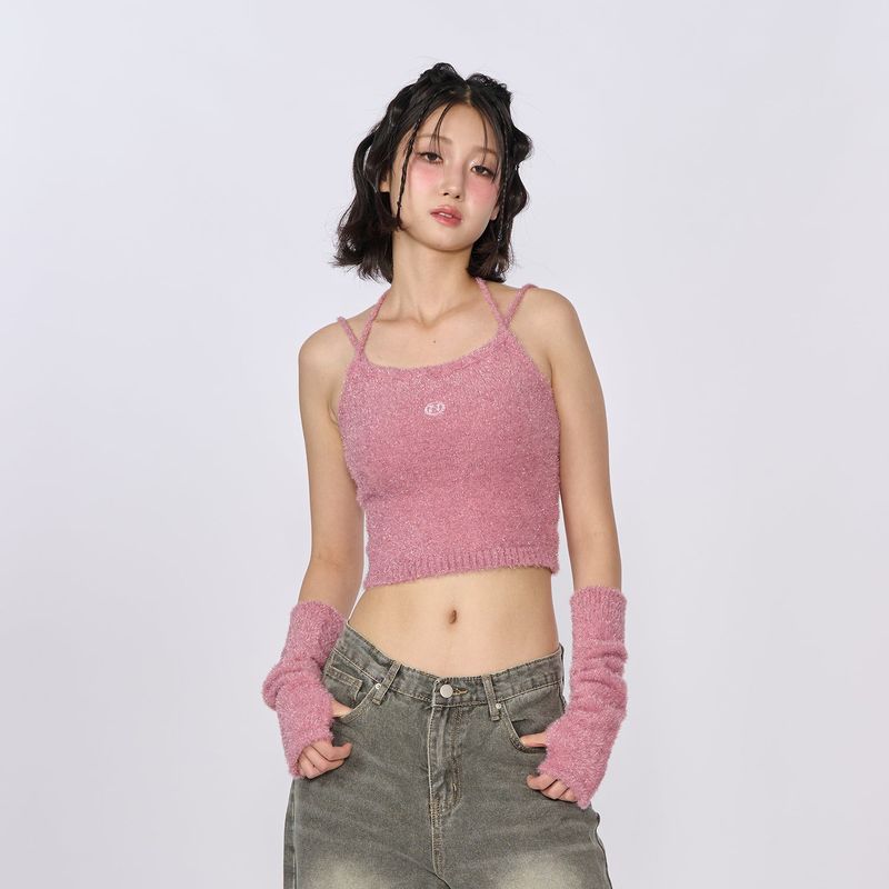 GLITTER 2WAY KNIT HALTER TOP_PINK (WARMMER X)