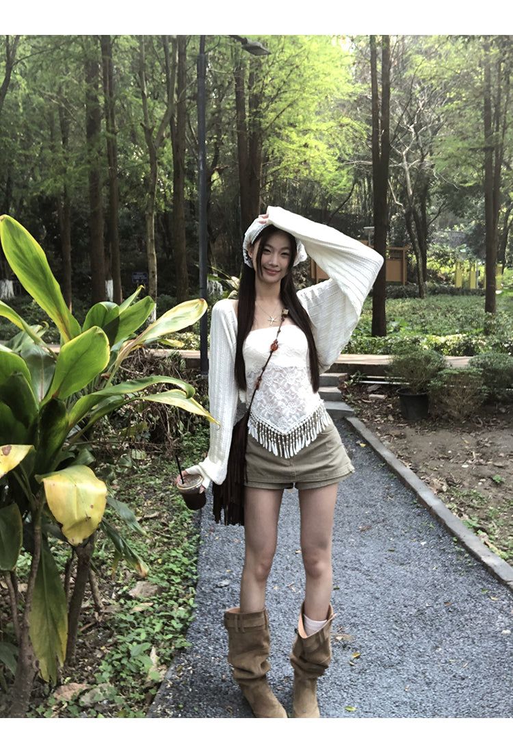 khaki cotton mini pants skirt