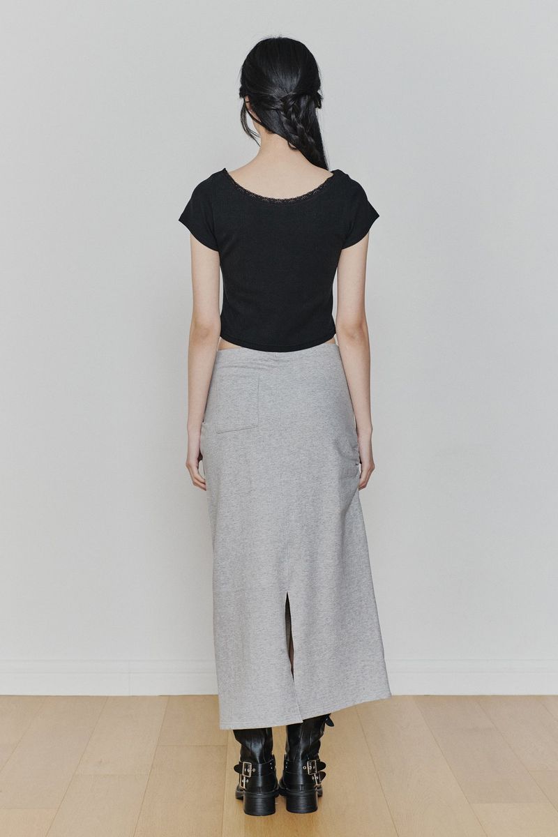 TIED LONG SKIRT melange grey