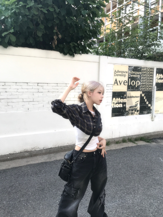 Vintage Hip-Hop checkered crop shirt