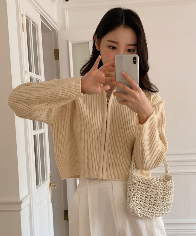 Basic Collar Knit Zip-up (4color)