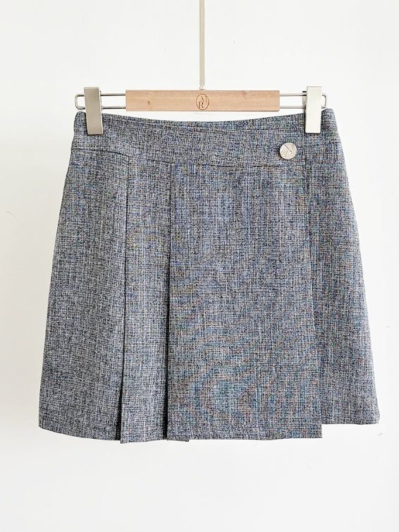 Beable Wrap Pleated Tweed Skirt Pants