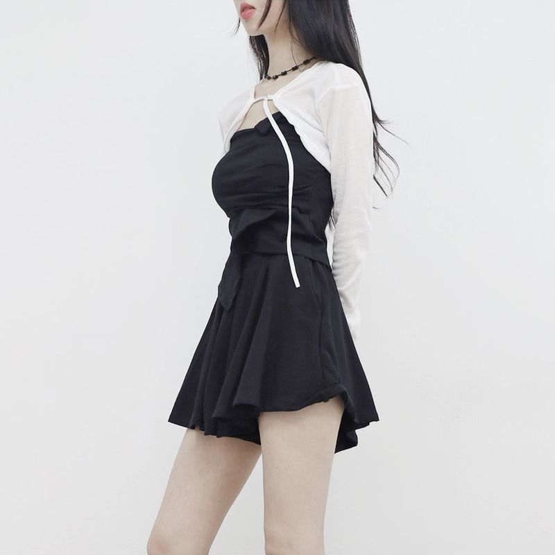pesh string bolero + shirring sleeveless + shorts set