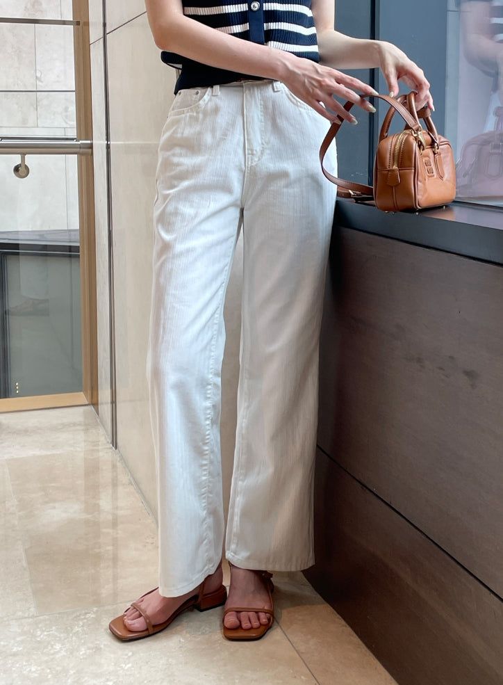 Bully Herringbone Cotton Banding Wide Pants