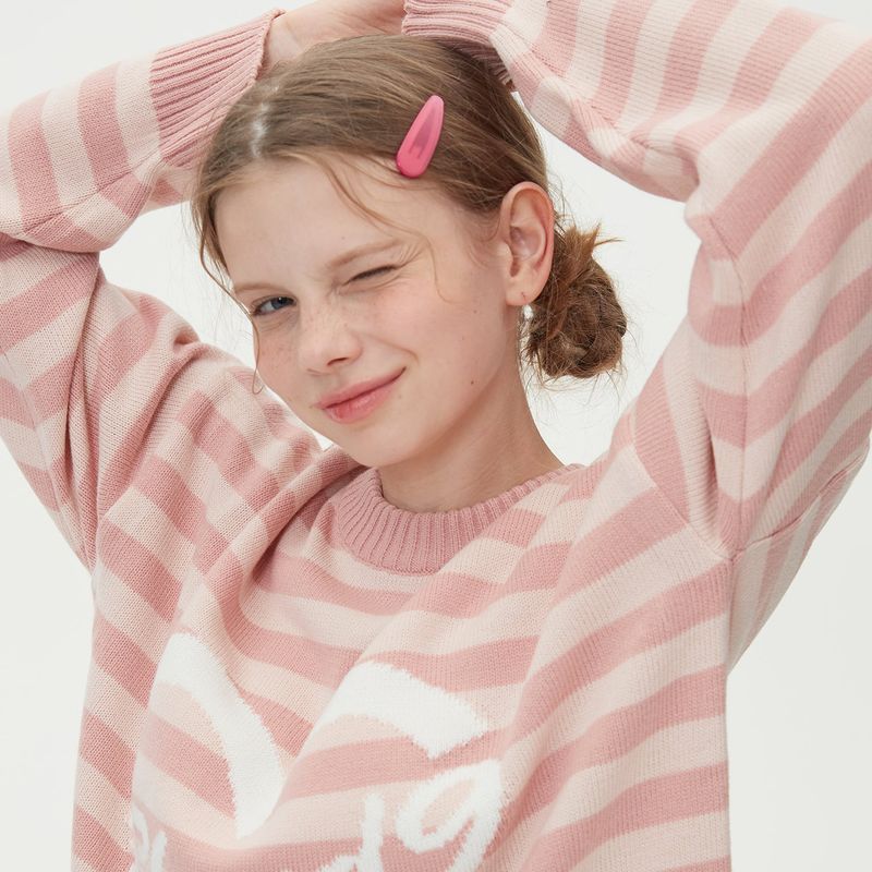 STRIPE HEART ROUND NECK KNIT_PINK