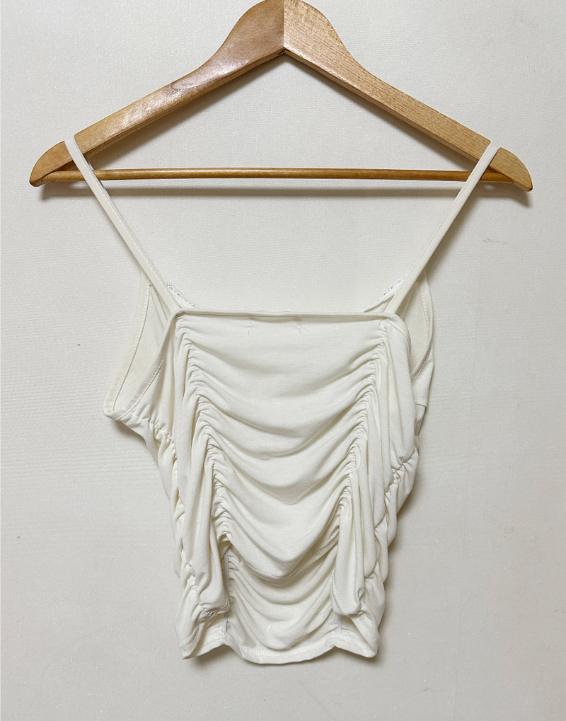 (INNER POINT ITEM♥/LOVELY) 2 COLORS ストリングボウプリーツレースディテールノースリーブタンク