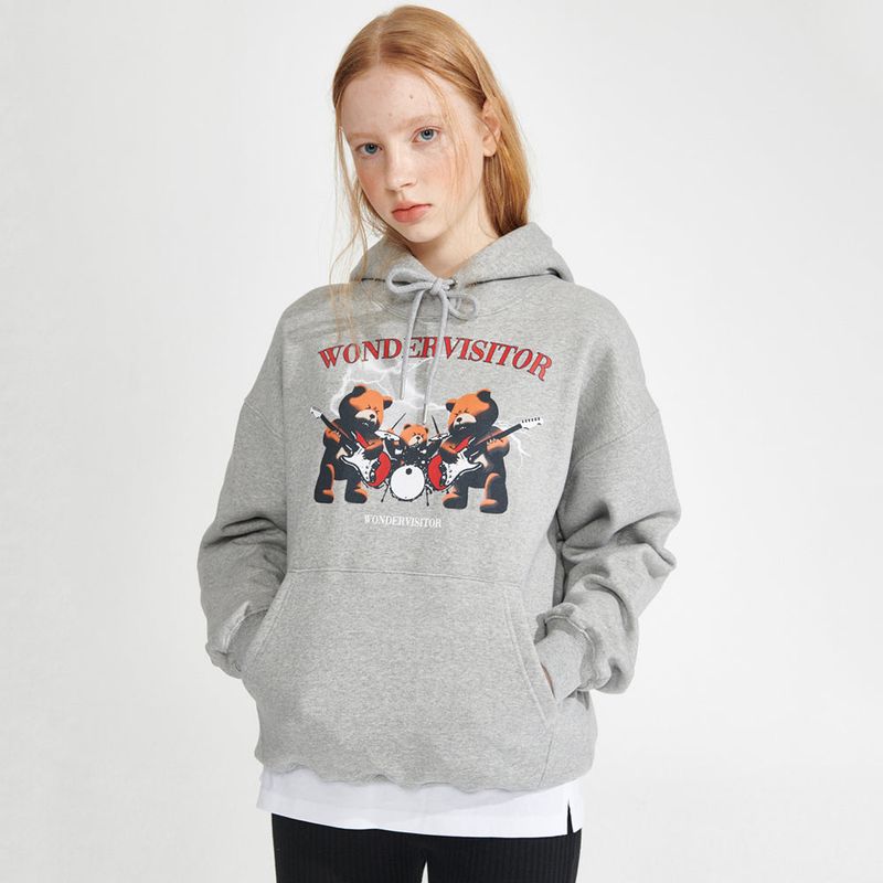 wonder visitor（ワンダービジター）の「Bear Metal Hoodie [Melange grey]（Tops）」