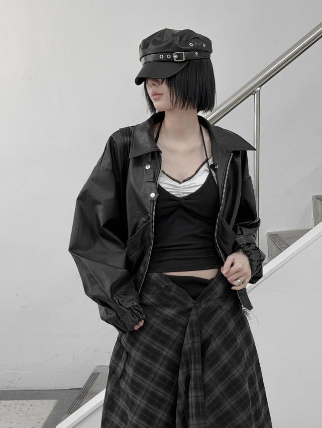 mnem（ムネム）の「Lotte Leather Crop Bomber Jacket（Jackets/Outerwear）」