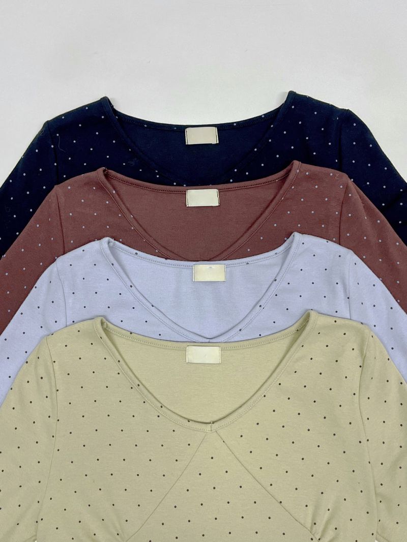 Dot Shirring V-Neck T-Shirt