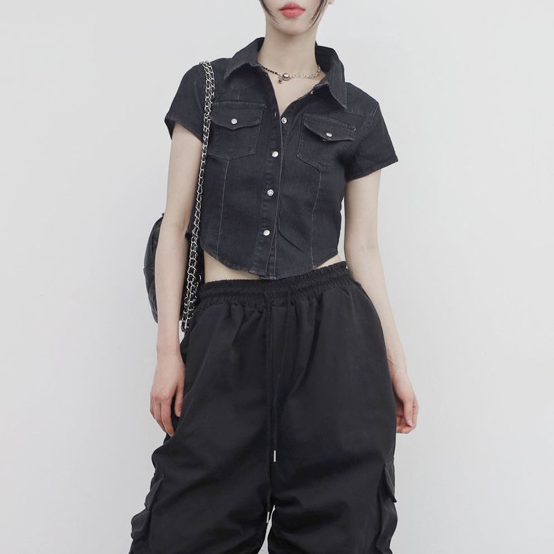 Pias denim cropped shirt