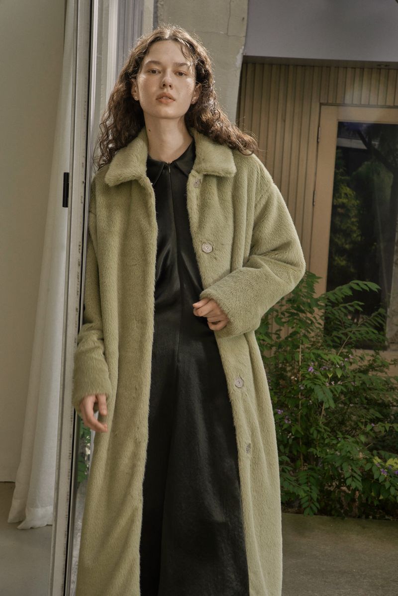 FAKE FUR LONG COAT_GREEN TEA