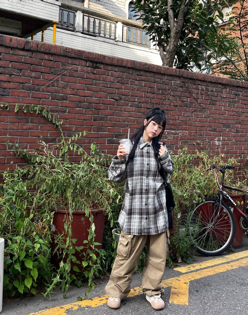 Shooting oversized-fit checkered shirt