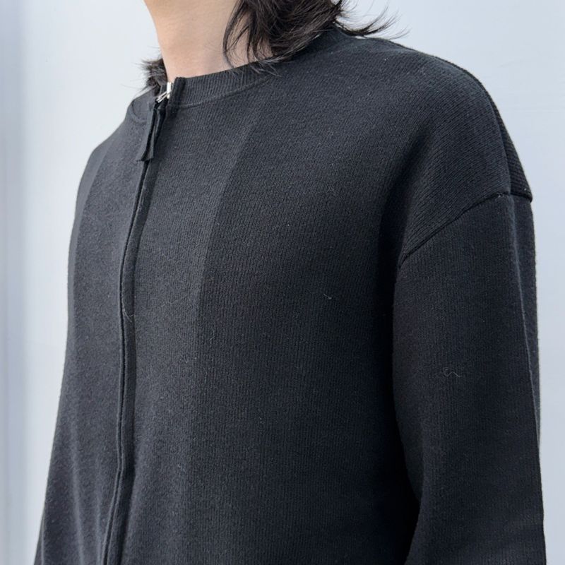 Zip-Front Collarless Knit