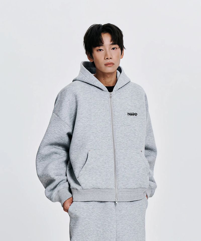 10TH SLASH NEOPRENE CROP ZIP UP HOODIE_GREY