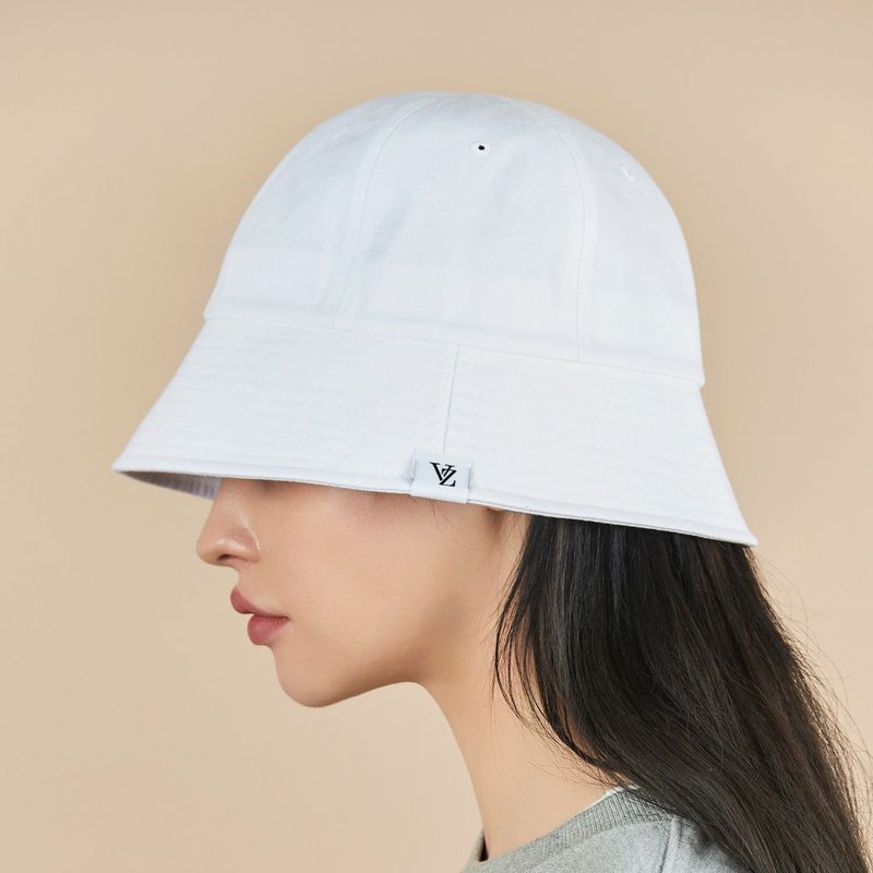 Monogram Label Round Bucket Hat White