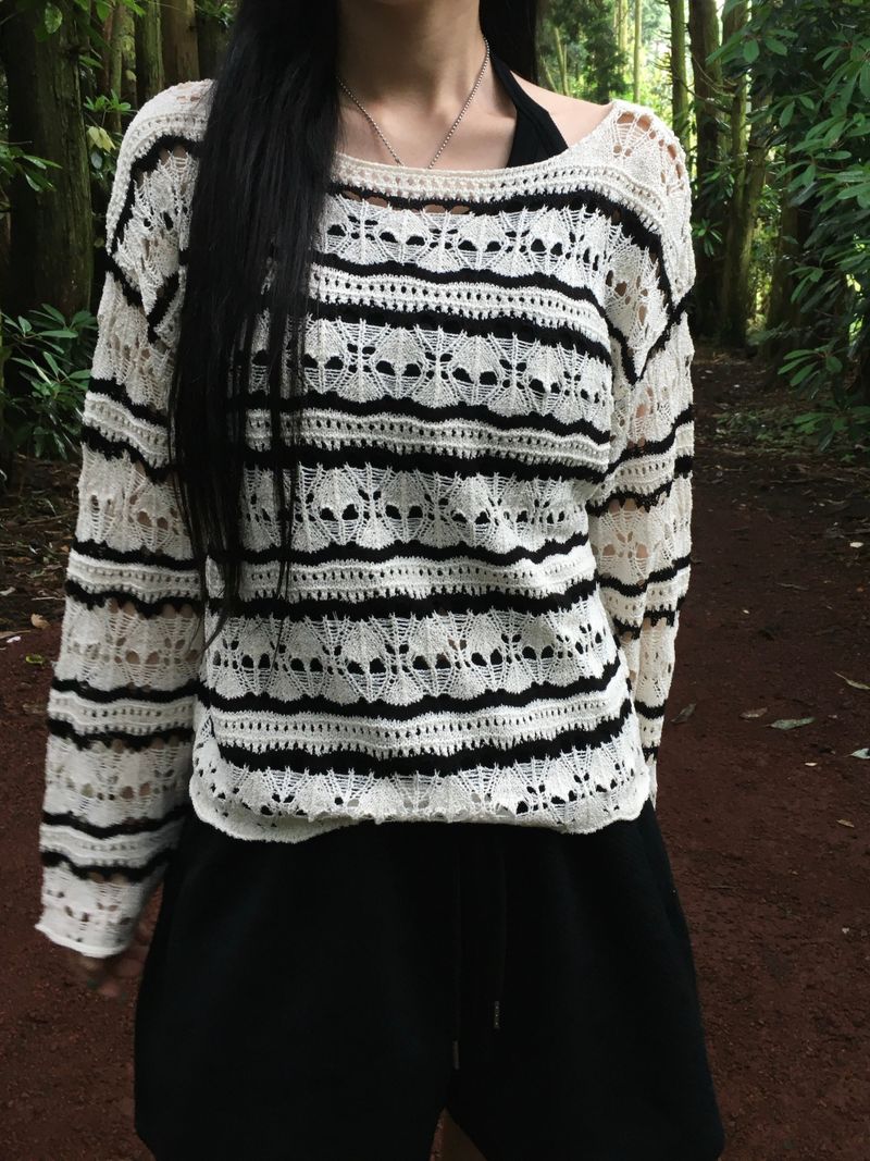 Ash boat neck striped mesh knit (5c)