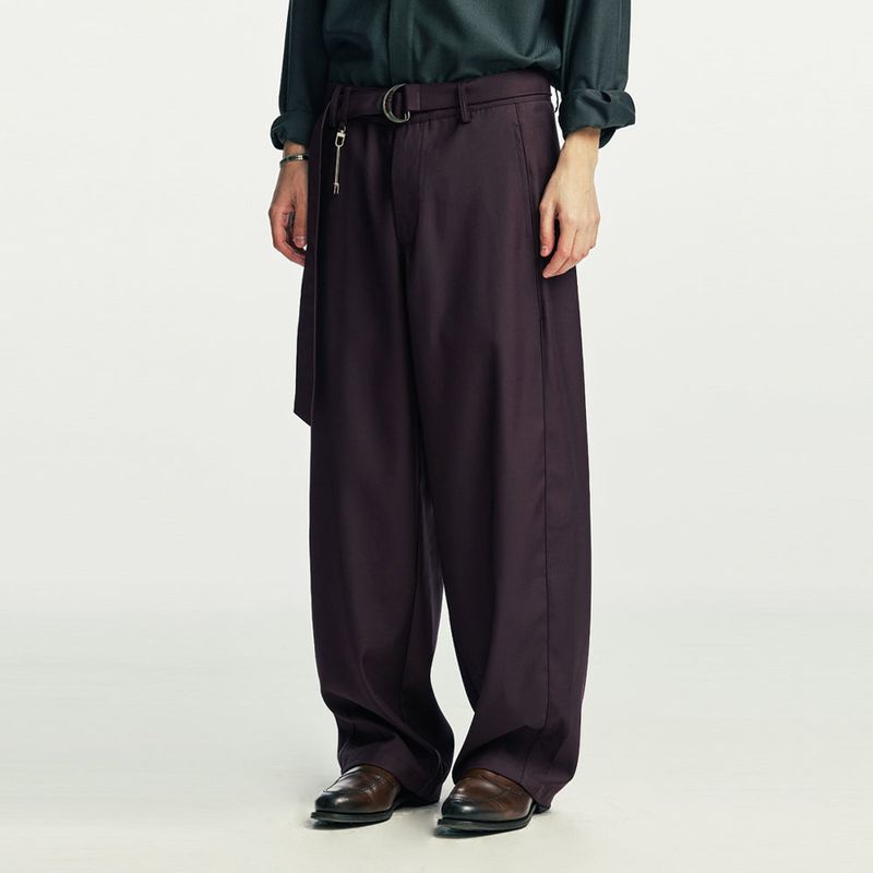 belted pin wide slacks purple