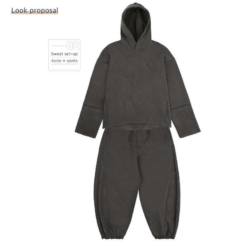 PIGMENT CUTTED HOODIE_CHARCOAL