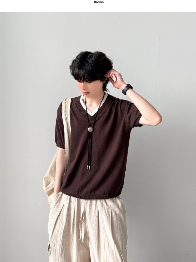 YOURNUS(ユアナス)の「Mary V-neck Half Knit (Tops)」