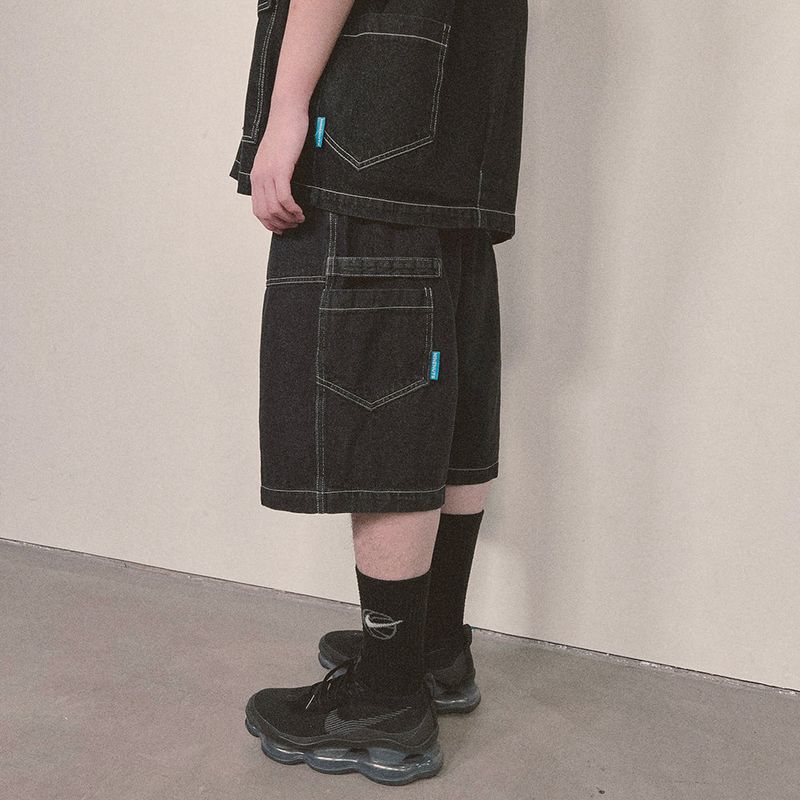 denim stitch shorts_black